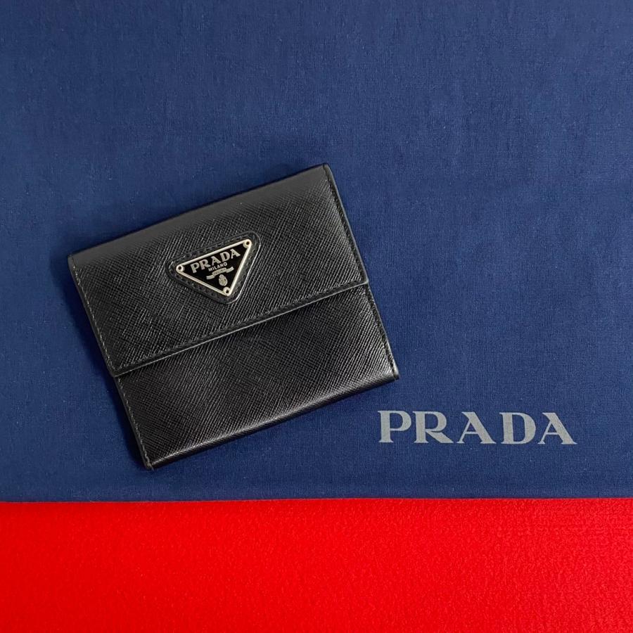 極 美品 希少品 PRADA プラダ 三角ロゴ 金具 サフィアーノ レザー 本革 