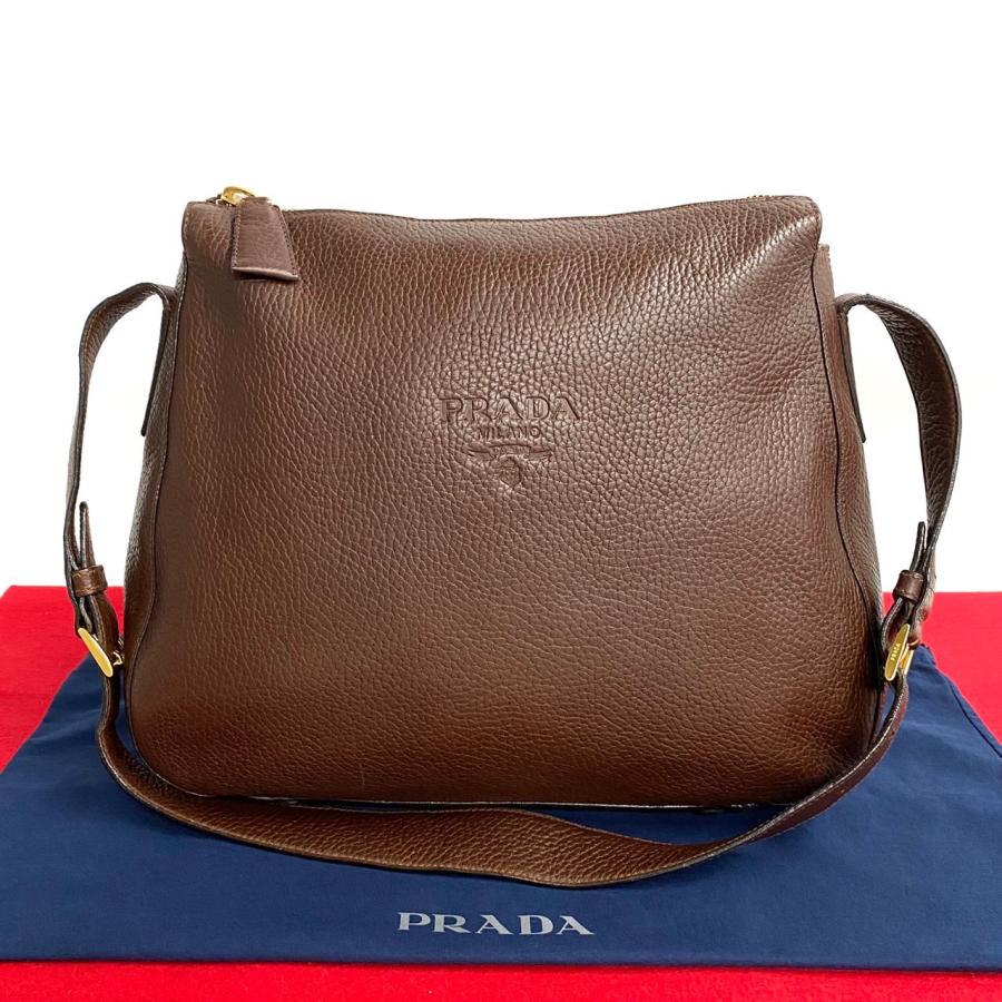 PRADA（プラダ） 極 美品 希少品 ロゴ 刻印 レザー 本革 セミ ワン