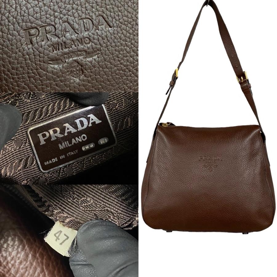 PRADA（プラダ） 極 美品 希少品 ロゴ 刻印 レザー 本革 セミ ワン
