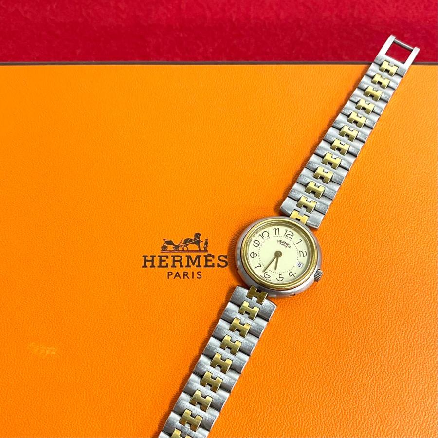 極 美品 稼働品 HERMES エルメス クリッパー クォーツ ステンレス 
