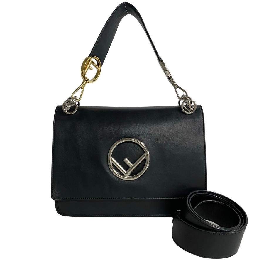 FENDI 極 美品 袋付 フェンディ キャナイエフ F ロゴ 金具 レザー 