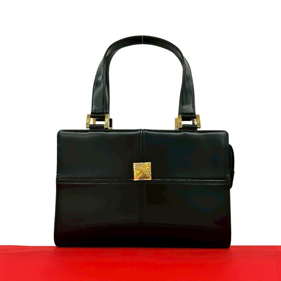 YVES SAINT LAURENTイヴサンローランロゴ刺繍 レザーハンドバッグ Yves Saint Laurent（イヴ・サンローラン） 極 美品 ヴィンテージ YSL