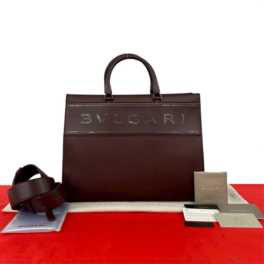 BVLGARI（ブルガリ） 未使用保管品 袋付 ロゴ トートバッグ レザー 本