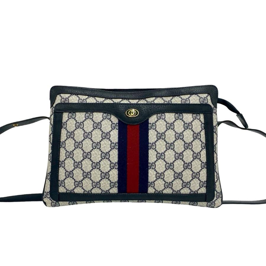 極 美品 GUCCI グッチ オールドグッチ シェリーライン GG ロゴ 柄 レザー 本革 ショルダーバッグ サコッシュ ネイビー レッド 94072 GUCCI - 極 美品 GUCCI グッチ オールドグッチ シェリーライン GG ロゴ
