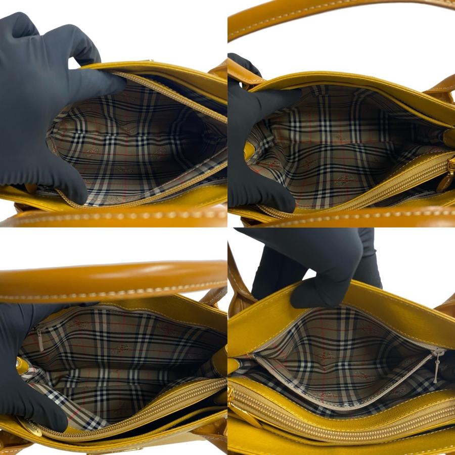 季節外れ得々セール ＊ Burberry バーバリー イエロー ノヴァチェック BURBERRY（バーバリー） ほぼ未使用 ノバチェック レザー 本革
