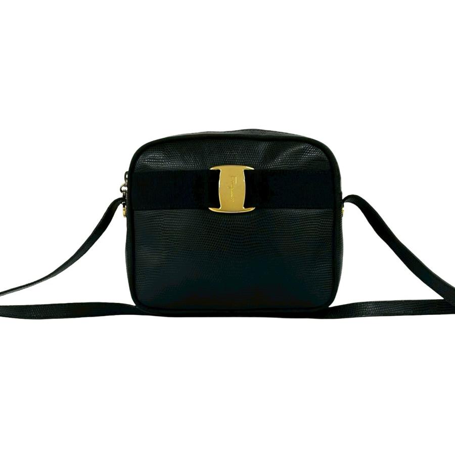 ヴァラリボン エナメル ショルダーバッグ ブラック ゴールド金具 極 美品 Salvatore Ferragamo サルヴァトーレフェラガモ ヴィンテージ