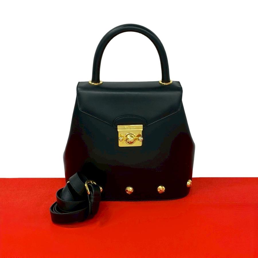 極 美品 Salvatore Ferragamo サルヴァトーレフェラガモ ハイヒール パンプス金具 レザー 2way ショルダーバッグ ブラック 77082 極 美品 Salvatore Ferragamo サルヴァトーレフェラガモ ハイヒール
