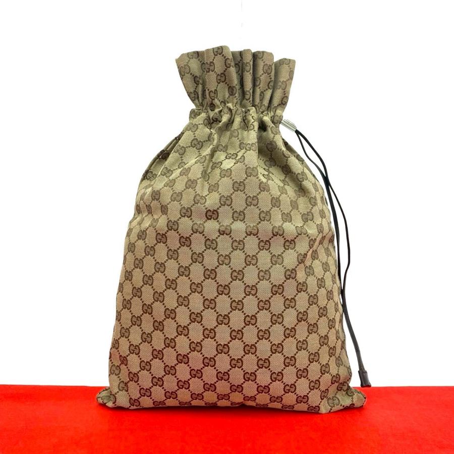 GUCCI グッチ GGキャンバス ハンドバッグ 巾着 GUCCI（グッチ） 極 美品 GG キャンバス レザー 本革 巾着