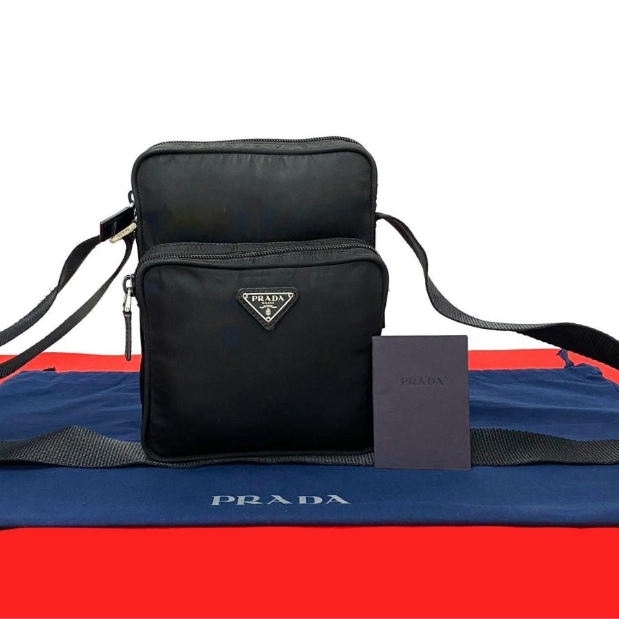 極 美品 希少品 PRADA プラダ 三角ロゴ 金具 ナイロン レザー 本革 
