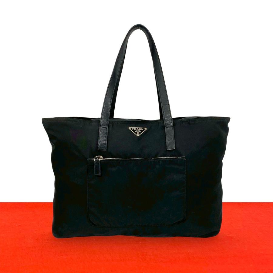 プラダ PRADA トートバッグ ハンドバッグ レザー 三角プレート 黒