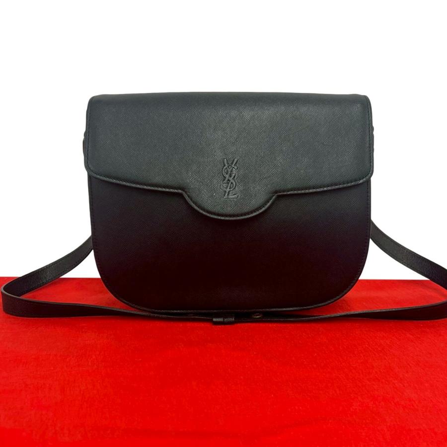 極美品！YSLブラック　ショルダーバッグ　レザー　レディース~~ Yves Saint Laurent（イヴ・サンローラン） 極 美品 ヴィンテージ YSL