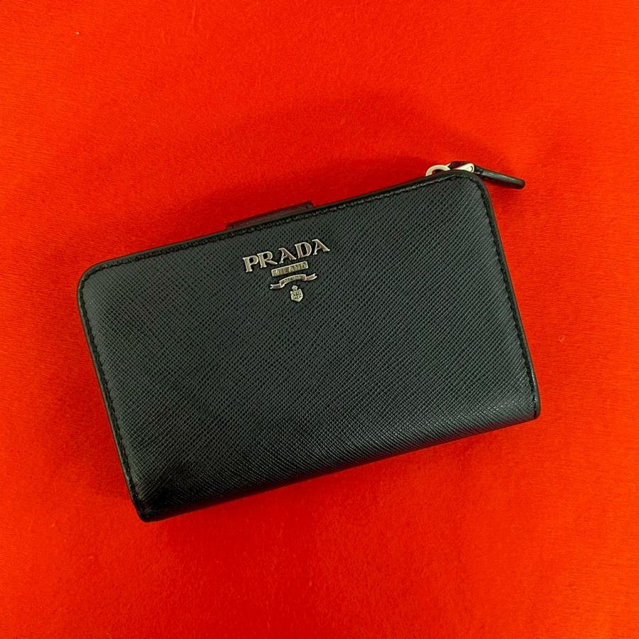 極美品 箱付 プラダ サフィアーノ 二つ折り財布 ロゴ 小銭入れ  カード PRADA（プラダ） 極 美品 ロゴ 金具 サフィアーノ レザー 本革 二