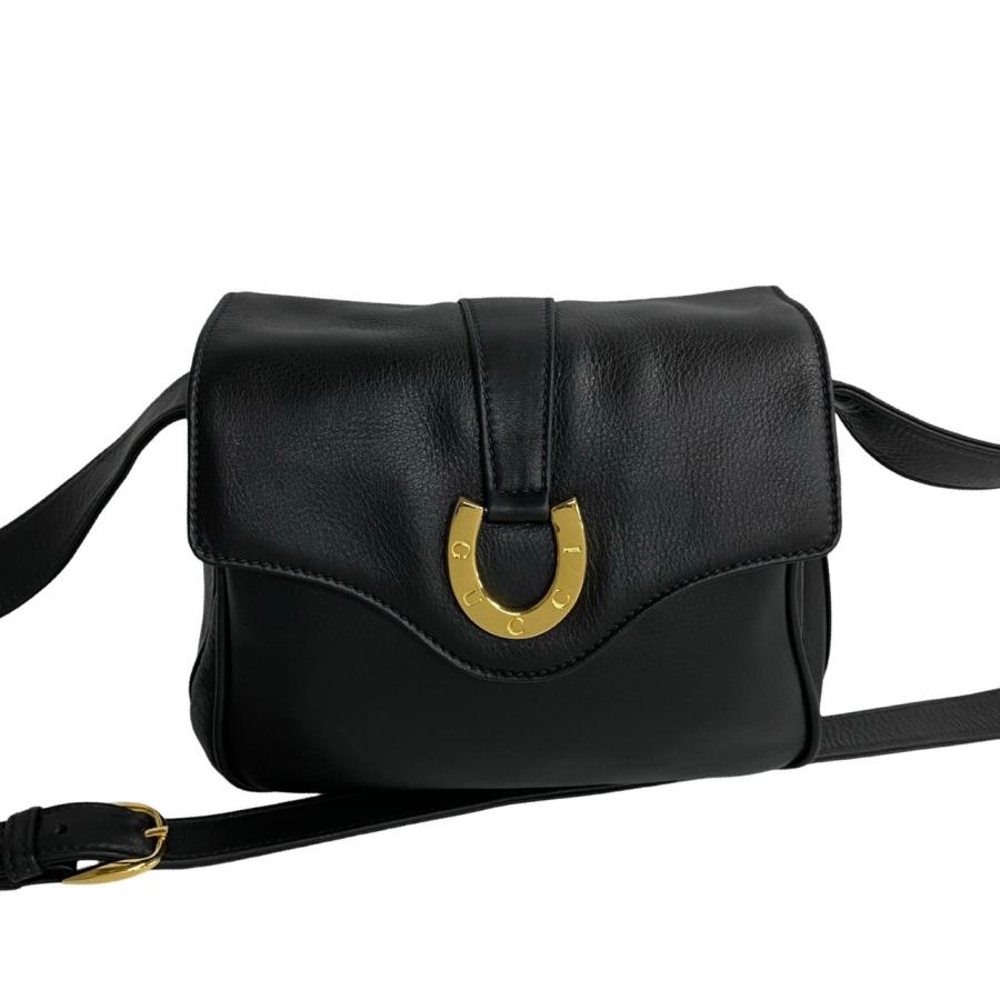 【美品】オールドグッチ ショルダー バッグ ホースシュー 黒 レザー ゴールド GUCCI（グッチ） ほぼ未使用 袋付 オールドグッチ ヴィンテージ ホース