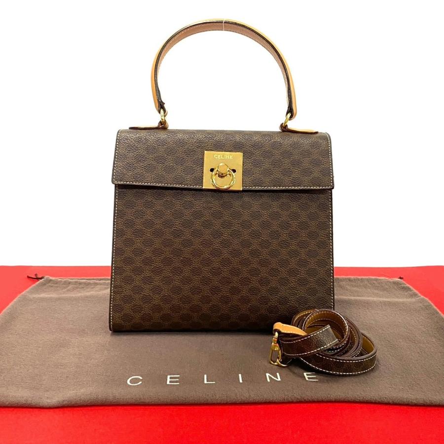極 美品 CELINE セリーヌ ヴィンテージ マカダム ブラゾン リング 金具 レザー 2way ミニ ハンドバッグ ショルダーバッグ ブラウン 191-3 CELINE - 極 美品 CELINE セリーヌ ヴィンテージ マカダム ブラゾン