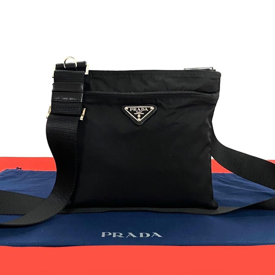 【美品】PRADA 三角ロゴ ナイロン レザー ショルダーバッグ　ブラック PRADA 23SS 三角ロゴ レザーショルダーバッグ/斜め掛け (PRADA