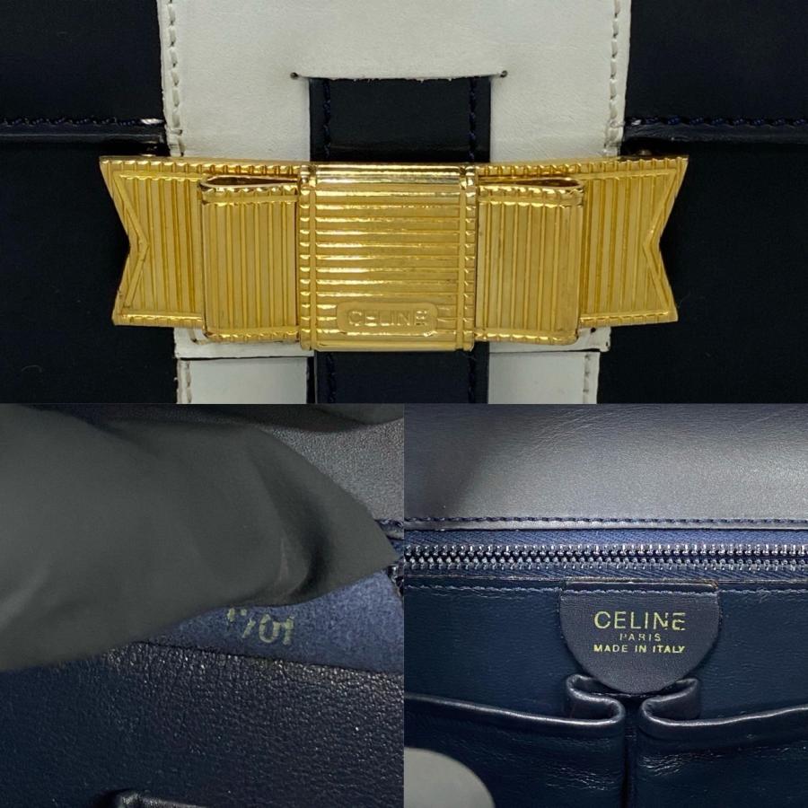 CELINE 極 美品 袋付 セリーヌ ヴィンテージ ロゴ リボン 金具 CELINE 極 美品 袋付 セリーヌ ヴィンテージ ロゴ リボン 金具