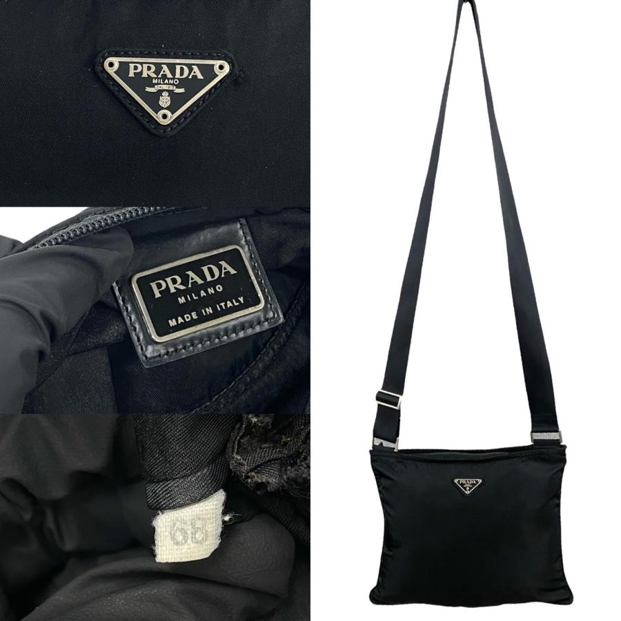 【極美品】プラダ ショルダーバッグ サコッシュ 三角ロゴ ナイロン ブラック PRADA（プラダ） 極 美品 希少品 三角ロゴ 金具 ナイロン レザー 本革