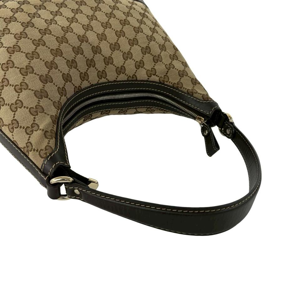 ■GUCCI（グッチ）良品 /レザー/トートバッグ/ベージュ×ブラック GUCCI（グッチ） 極 美品 GG ロゴ キャンバス レザー 本革 セミ ワン