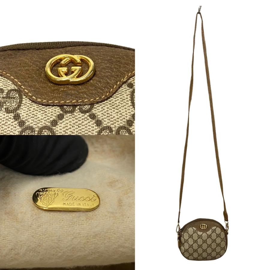 極 美品 GUCCI グッチ オールドグッチ ヴィンテージ GG ロゴ 金具 レザー ミニ ショルダーバッグ ポシェット サコッシュ ブラウン ...