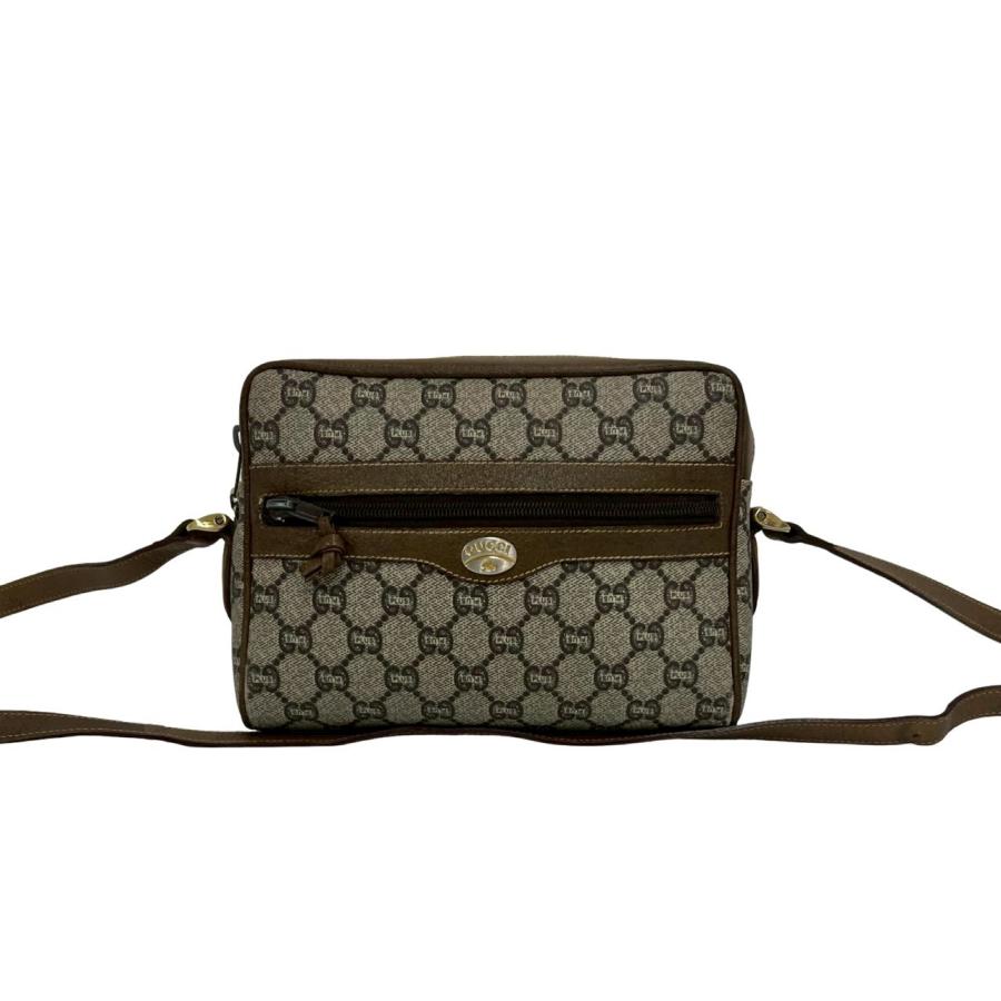 【希少】グッチ ショルダーバッグ GGプラス ブラウン ロゴ レザー 金金具 GUCCI（グッチ） 極 美品 オールドグッチ グッチプラス ロゴ 柄 金具