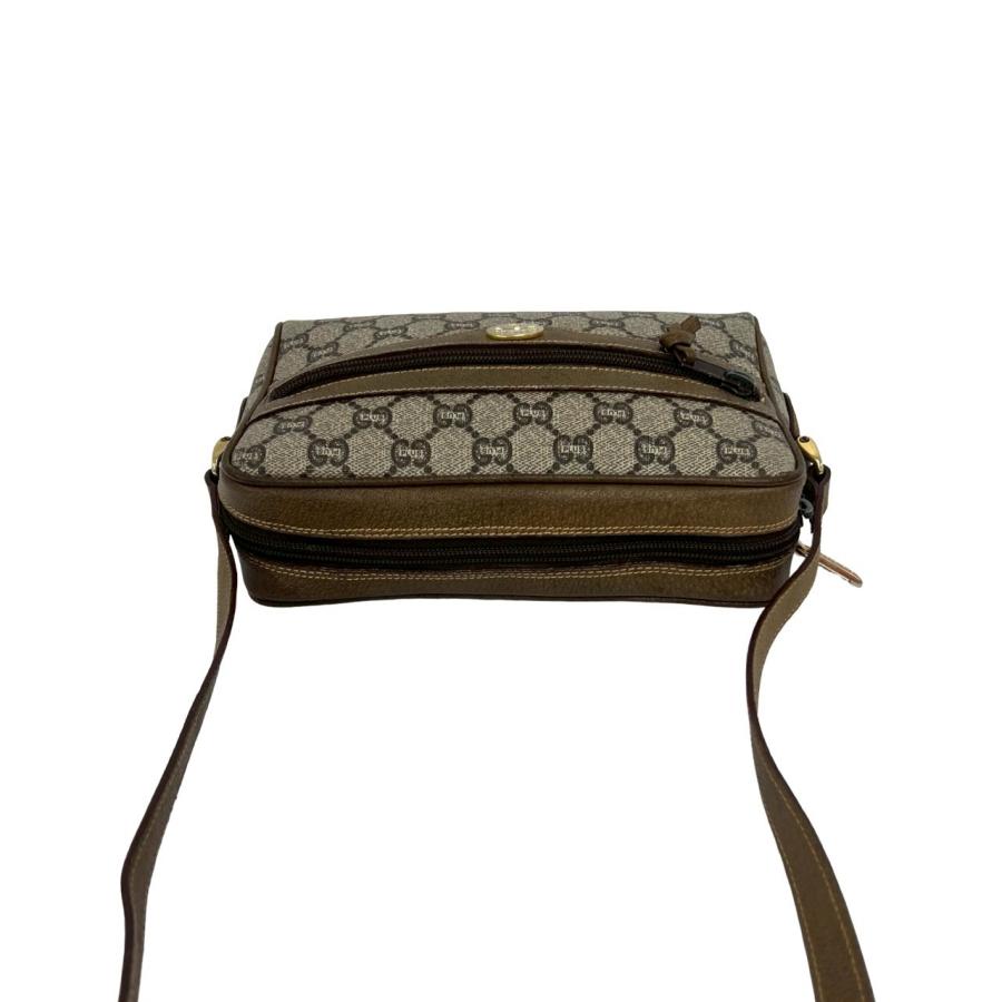 【希少】グッチ ショルダーバッグ GGプラス ブラウン ロゴ レザー 金金具 GUCCI（グッチ） 極 美品 オールドグッチ グッチプラス ロゴ 柄 金具