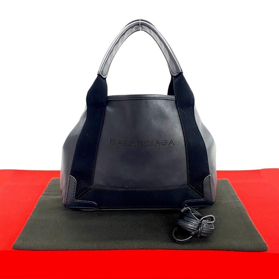 極 美品 BALENCIAGA バレンシアガ ネイビーカバス S ロゴ レザー 本革  