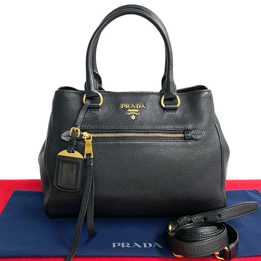 極 美品 希少品 PRADA プラダ ロゴ 金具 レザー 本革 2way ショルダー  