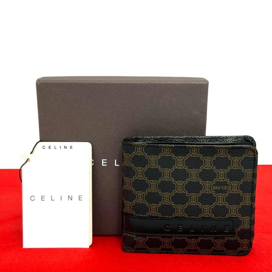最終値下げ」美品 セリーヌ マカダム ブラゾン柄 レザー がま口 二つ折り財布 CELINE（セリーヌ） 極 美品 箱付き マカダム ブラゾン 柄 ロゴ レザー