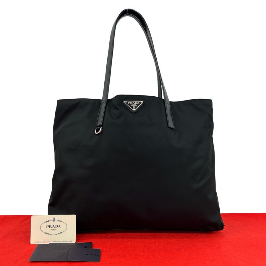【美品】PRADA ナイロン ビジネスバッグ ハンドバッグ トートバッグ 黒色 PRADA（プラダ） 極 美品 三角ロゴ 金具 テスート ナイロン レザー 本