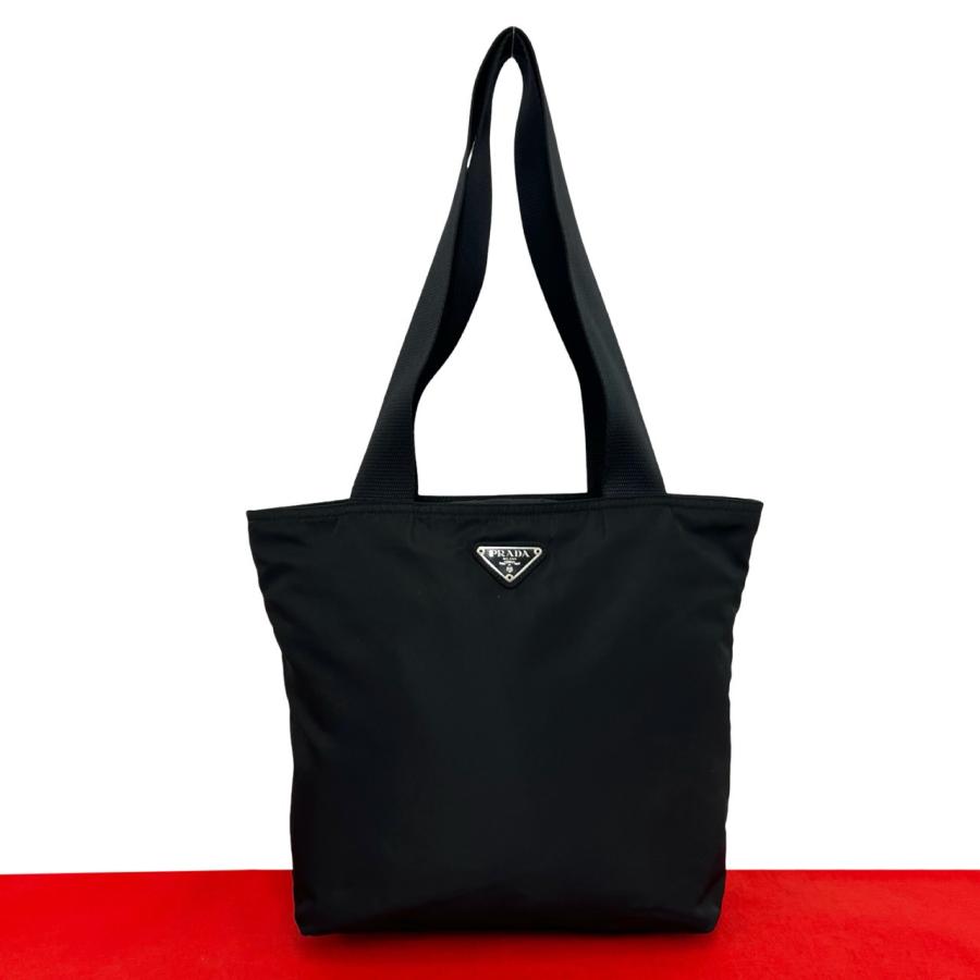 PRADA プラダ ミニトート ハンドバッグ ナイロン レザー 三角ロゴ 黒 PRADA（プラダ） 極 美品 三角ロゴ プレート 金具 テスート ナイロン
