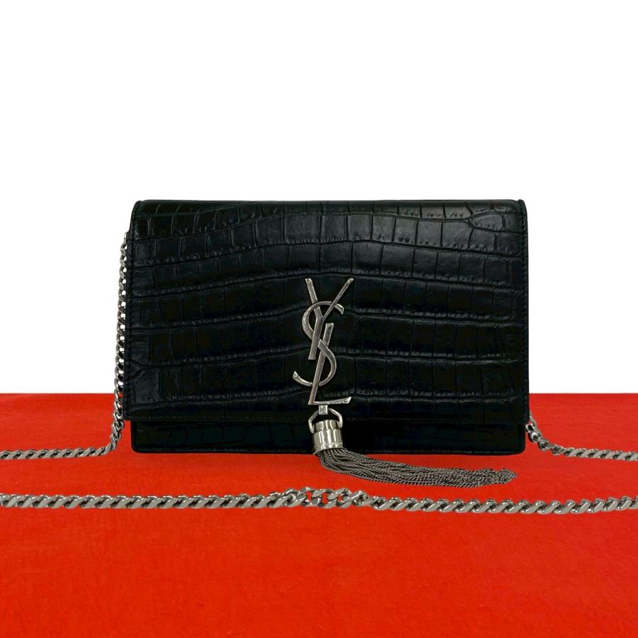 極 美品 SAINT LAURENT PARIS サンローランパリ YSL ロゴ 金具 レザー 