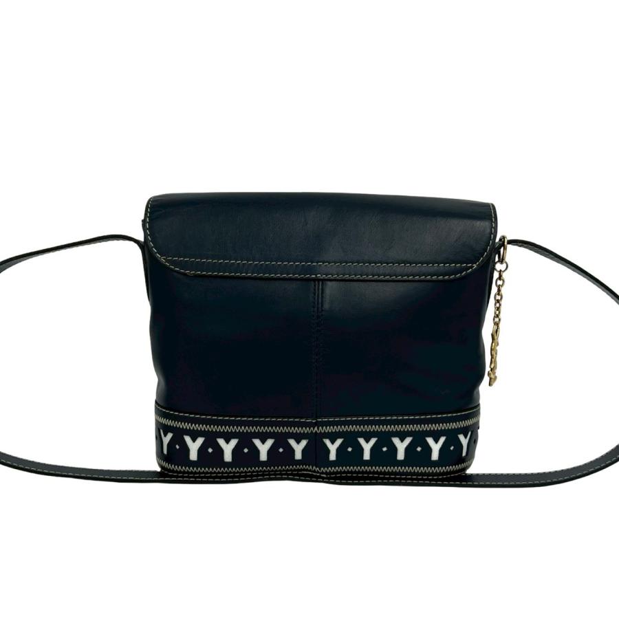 極 美品 希少品 YVES SAINT LAURENT イヴ・サンローラン カットアウト ロゴ チャーム レザー 本革 ショルダーバッグ ネイビー 紺 80563_3