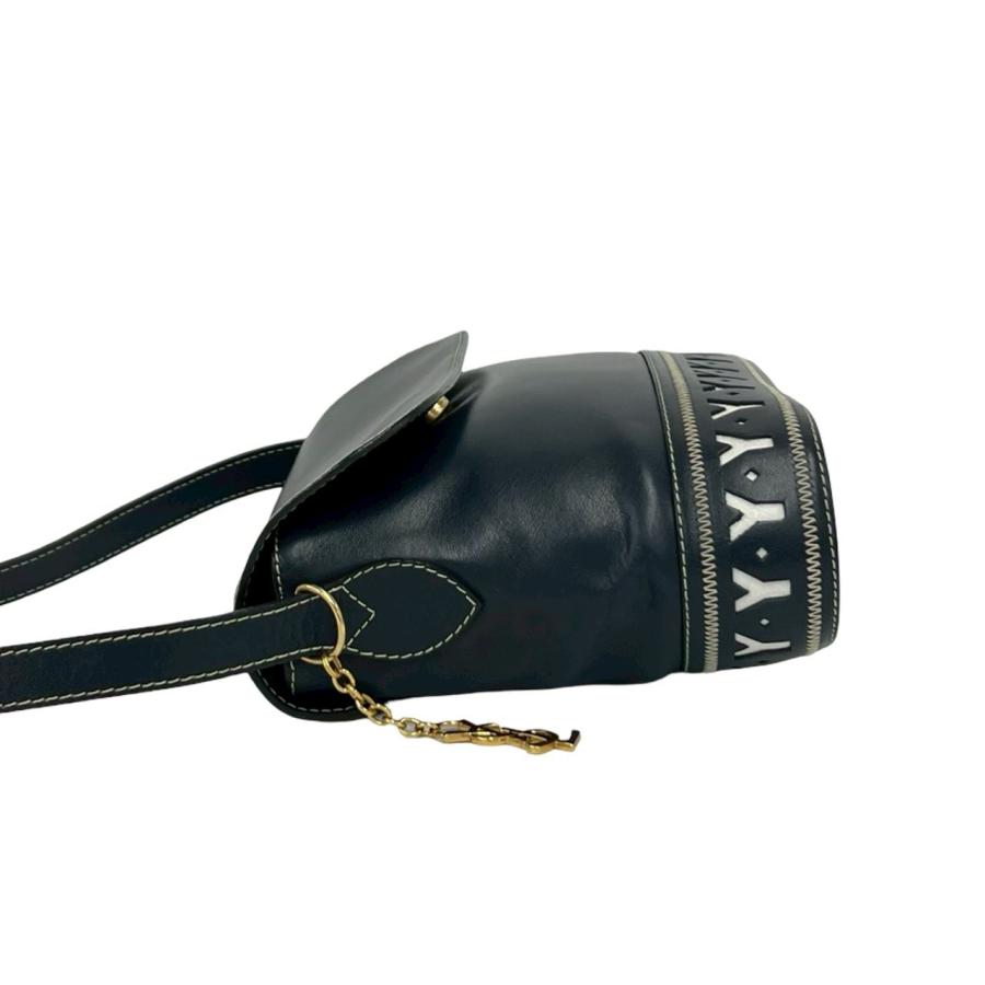 極 美品 希少品 YVES SAINT LAURENT イヴ・サンローラン カットアウト ロゴ チャーム レザー 本革 ショルダーバッグ ネイビー 紺 80563_5