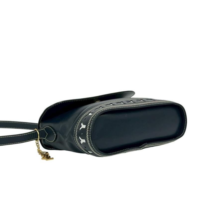 極 美品 希少品 YVES SAINT LAURENT イヴ・サンローラン カットアウト ロゴ チャーム レザー 本革 ショルダーバッグ ネイビー 紺 80563_7