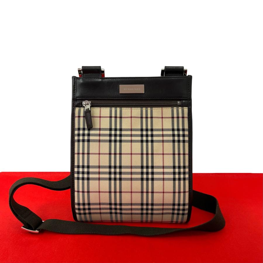 ◾︎美品◾︎ バーバリー ショルダーバッグ ノバチェック ポシェット キャンバス BURBERRY（バーバリー） 極 美品 ノバチェック 柄 キャンバス レザー