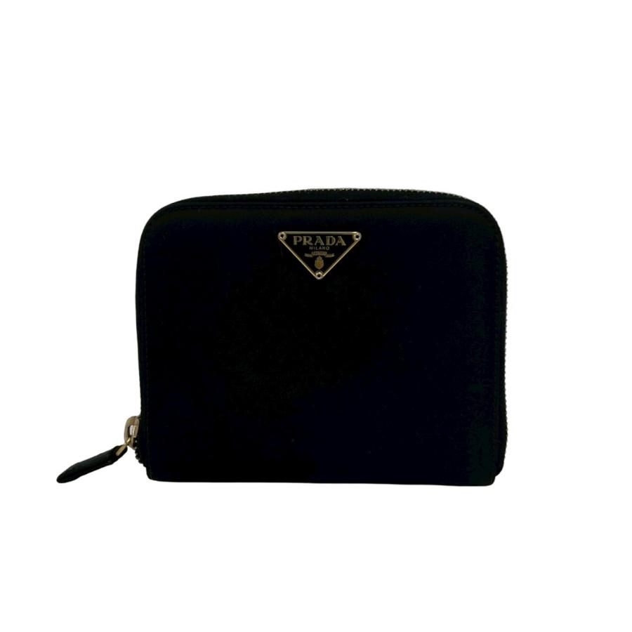 【極美品】PRADA 二つ折り財布　テスートナイロン×レザー　黒　三角ロゴ PRADA（プラダ） 極 美品 三角ロゴ 金具 テスート ナイロン