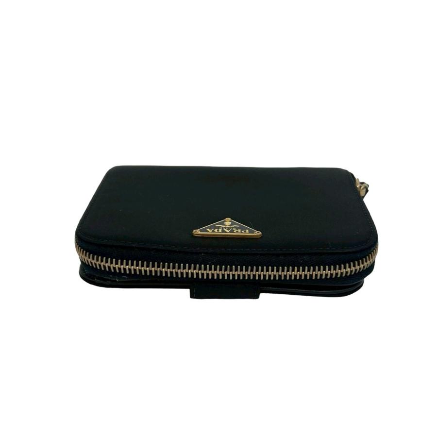 PRADA 二つ折り財布　ナイロン　三角プレート　シルバー　ブラック PRADA（プラダ） 極 美品 三角ロゴ 金具 テスート ナイロン