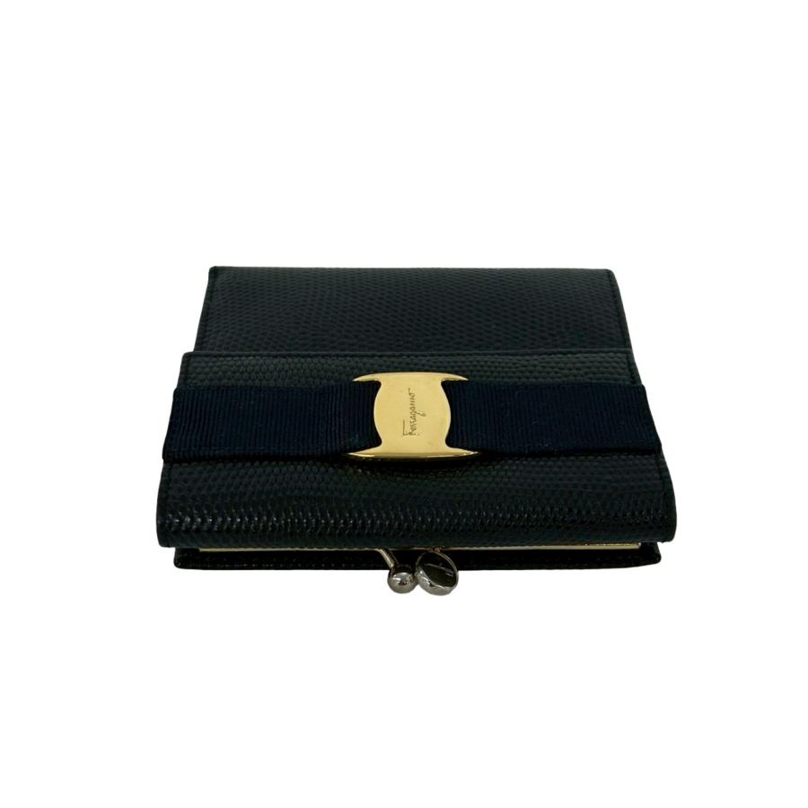 未使用品　Salvatore Ferragamo 三つ折り財布　ヴァラリボン　黒 極 美品 箱付 Salvatore Ferragamo サルヴァトーレフェラガモ