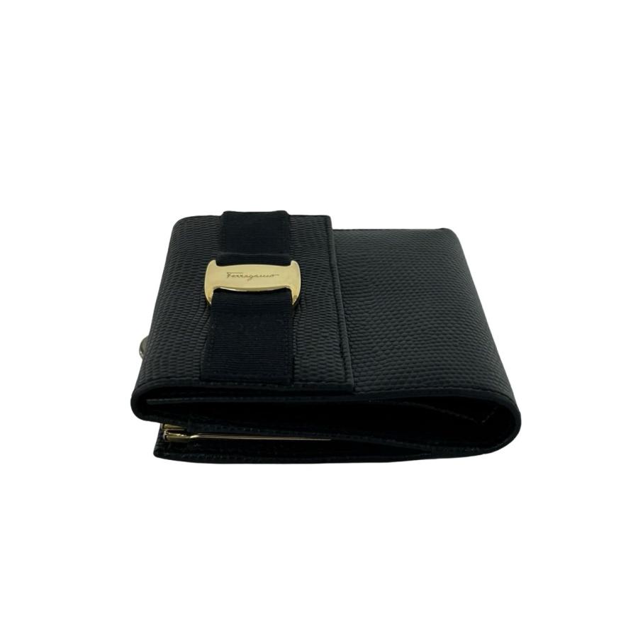 未使用品　Salvatore Ferragamo 三つ折り財布　ヴァラリボン　黒 極 美品 箱付 Salvatore Ferragamo サルヴァトーレフェラガモ