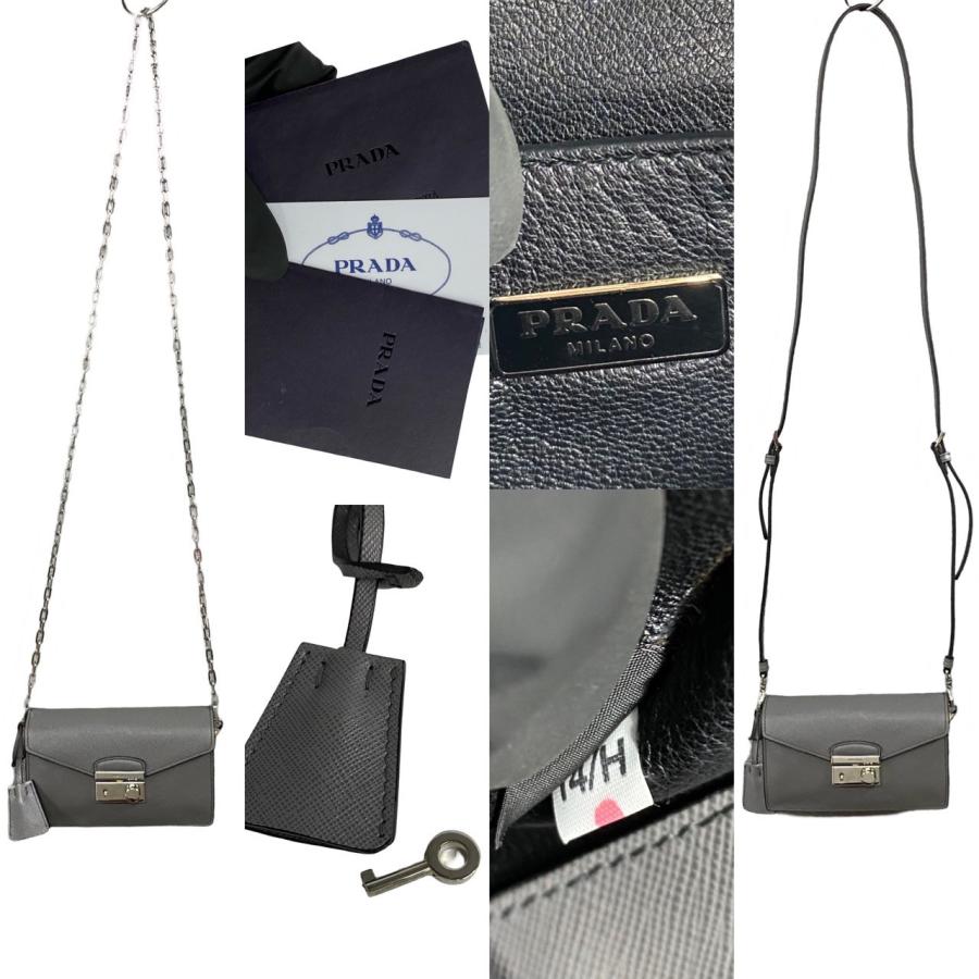 ほぼ未使用 希少品 PRADA プラダ ロゴ 金具 サフィアーノ レザー 本革 