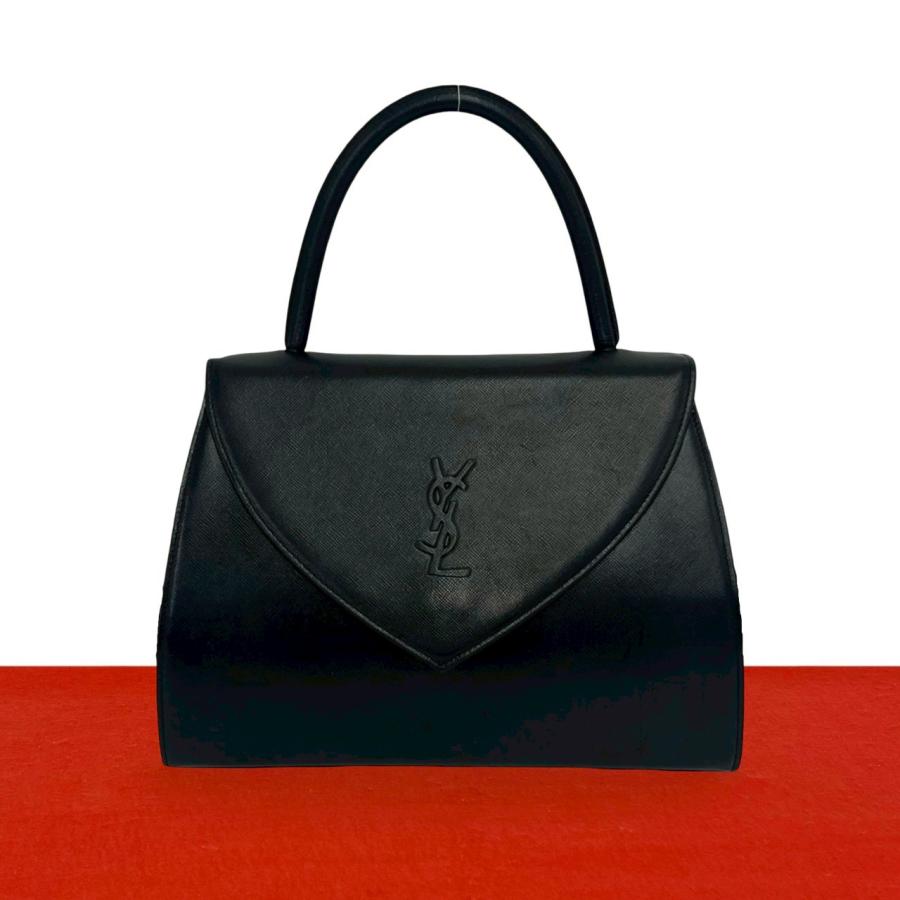 サンローラン　ブラックレザーハンドバッグ　ヴィンテージイヴサンローラン Yves Saint Laurent（イヴ・サンローラン） 極 美品 ヴィンテージ YSL