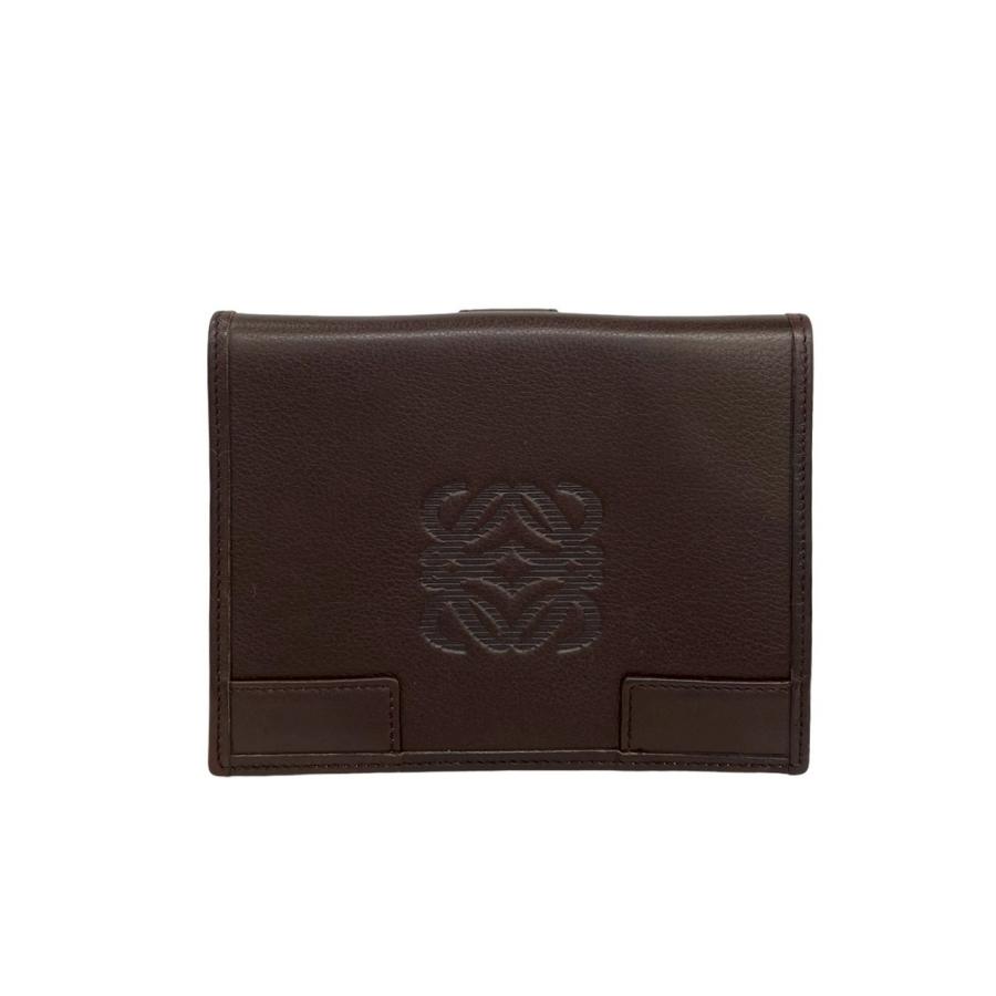 LOEWE 二つ折り財布 ブラウン レザー アナグラム LOEWE（ロエベ） 極 美品 希少品 アナグラム ロゴ 刻印 レザー 本革 二