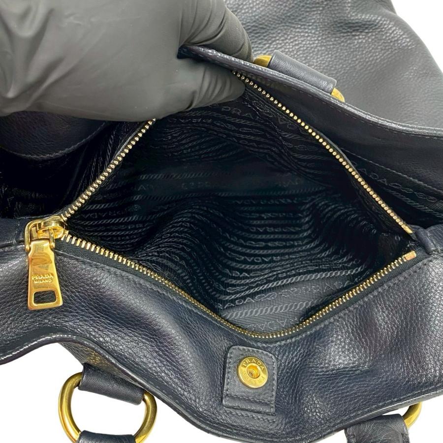 極 美品 PRADA プラダ ロゴ 金具 レザー 本革 2way ハンドバッグ ショルダーバッグ ビジネスバッグ A4収納可能 ブラック 黒 i2152の画像
