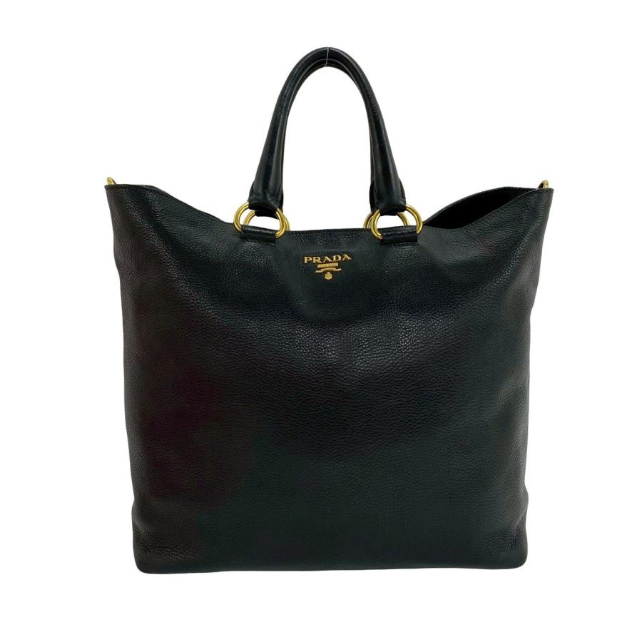 極 美品 PRADA プラダ ロゴ 金具 レザー 本革 2way ハンドバッグ ショルダーバッグ ビジネスバッグ A4収納可能 ブラック 黒 i2152の画像