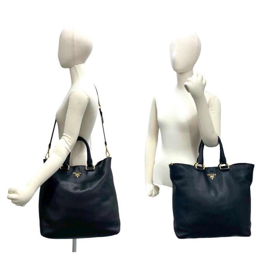 極 美品 PRADA プラダ ロゴ 金具 レザー 本革 2way ハンドバッグ ショルダーバッグ ビジネスバッグ A4収納可能 ブラック 黒 i2152の画像