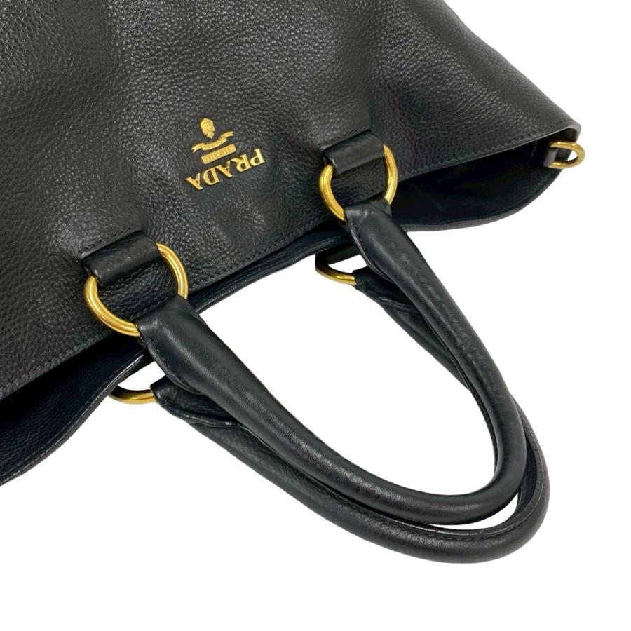 極 美品 PRADA プラダ ロゴ 金具 レザー 本革 2way ハンドバッグ ショルダーバッグ ビジネスバッグ A4収納可能 ブラック 黒 i2152の画像