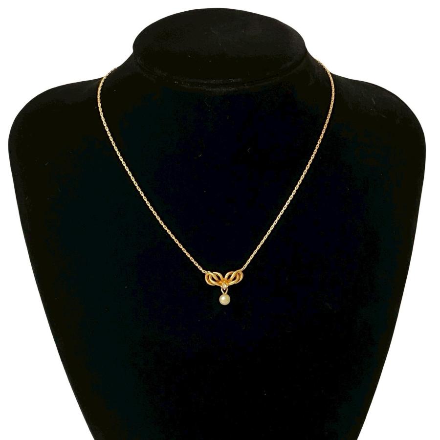 ＋Dior ディオール　ゴールド　チェーンネックレス　ラインストーン　パール付き Christian Dior パールラインストーンゴールド チェーン