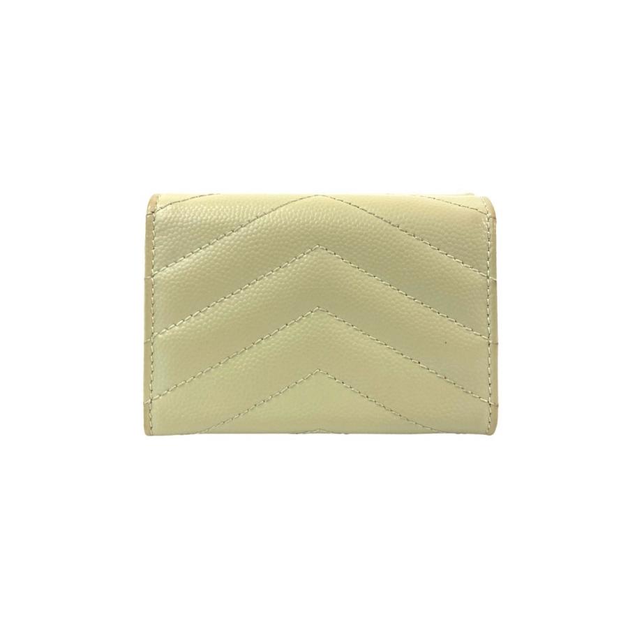 YSL ベージュ キルティング 三つ折り財布　箱、袋、保証書付き Yves Saint Laurent（イヴ・サンローラン） 極 美品 箱 袋付き SAINT