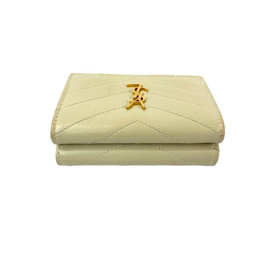 極美品✨イヴサンローラン 長財布 ホワイト Vステッチ ゴールドロゴ Yves Saint Laurent（イヴ・サンローラン） 極 美品 箱 袋付き SAINT
