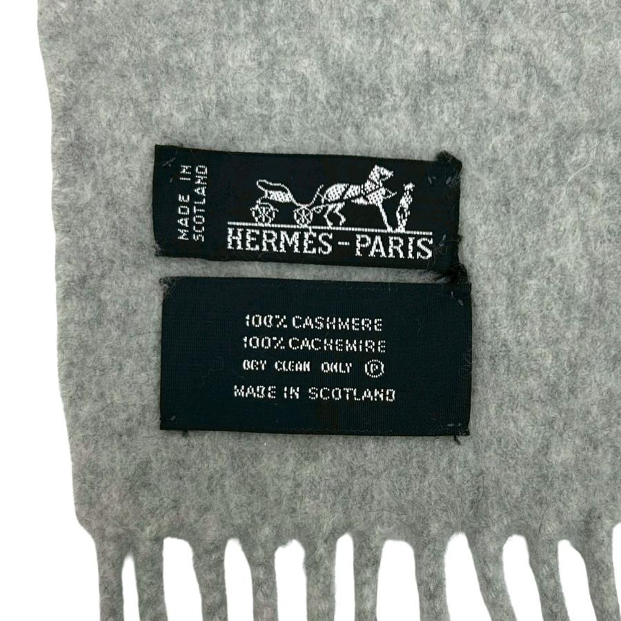 極 美品 希少品 HERMES エルメス ロゴ 刺繍 フリンジ 無地 カシミヤ 